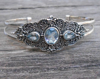 Bangle Silver sterling blue Topaz gemstone bracelet, Handmade silver bracelet, women Jewelry gift, silver bracelet Bangle, Silver Bracelet