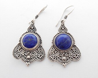 Belles boucles d'oreilles en argent sterling avec lapis-lazuli bleu véritable, pendentifs en argent, boucles d'oreilles pendantes en argent sterling, cadeaux bijoux pour femmes