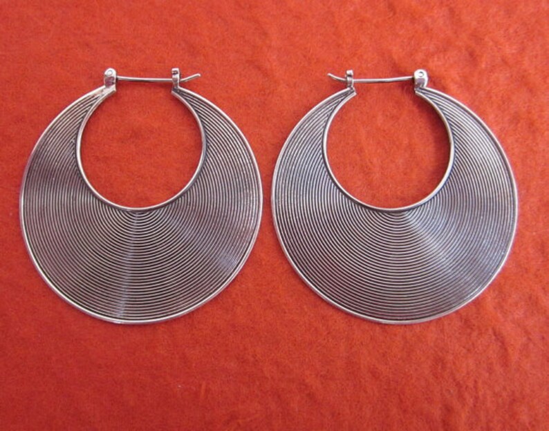 sterling silver Ethnic Sterling Silver Hoop Earrings 1.60 inch diameter jewelry gift woman earrings handmade silver hoop earrings
