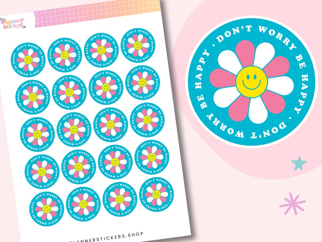 90s Smiley Face Sticker Sheet - Dont Worry Be Happy Retro Décor for ...