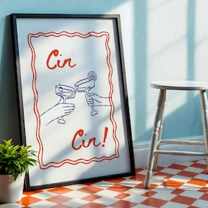Cin Cin Print, Bar Cart Wall Decor, Martini Cocktail Art, Italian Summer Drink, Cheers Printable, Trendy Print, Wine Poster, Kitchen Print