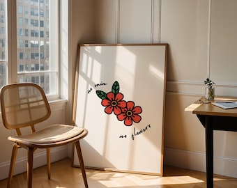No Rain No Flowers Print: Vintage Tattoo Flash Art (Digital Download)