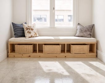 Window Seating Bench Plan: DIY Modern Bench, Storage Compartments (PDF Download)