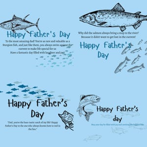 Juego de 4 tarjetas para el Día del Padre con temática de pesca