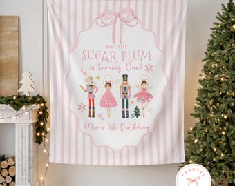 Little Sugar Plum is One Birthday Banner, Custom Christmas 1st Birthday Tapestry, Nutcracker First Birthday Decor, Fairy Bday Backdrop