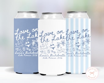 Love On The Lake Bachelorette Can Coolers, Personalized Lake Club Bachelorette Drink Sleeves, Nautical Bachelorette Party Favors