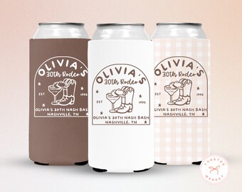 Custom Western 40th Birthday Can Cooler, Nashville B-day Drink Sleeve, 30th Rodeo Bday Party Favor, Country Birthday Trip Can Holder