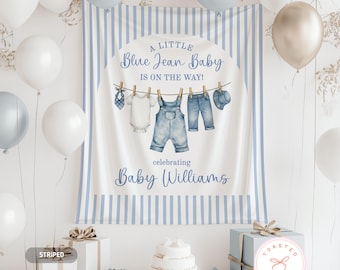 Blue Jean Baby Shower Banner, Denim Baby Shower Backdrop, Blue Jean Baby Sprinkle Decorations, Our Blue Jean Baby Is On The Way Welcome Sign