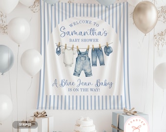 Blue Jean Baby Shower Banner, Denim Baby Shower Backdrop, Blue Jean Baby Sprinkle Decorations, Our Blue Jean Baby Is On The Way Welcome Sign