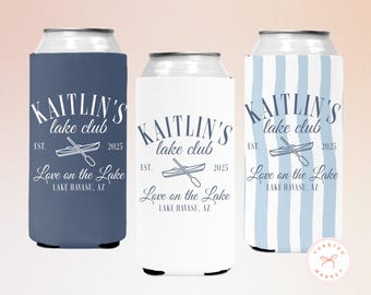 Love On The Lake Bachelorette Can Coolers, Personalized Lake Club Bachelorette Drink Sleeves, Nautical Bachelorette Party Favors