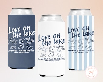 Love On The Lake Bachelorette Can Coolers, Personalized Lake Club Bachelorette Drink Sleeves, Nautical Bachelorette Party Favors