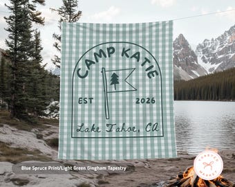 Custom Camp Bachelorette Tapestry, Personalized Family Camping Banner, Girls Weekend Backdrop, Mountain Birthday Party Cabin Welcome Sign