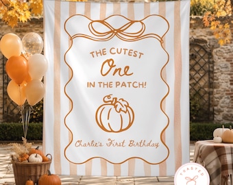 Cutest One In The Patch Banner, Fall First Birthday Backdrop, Pumpkin Theme 1st Birthday Tapestry, Little Pumpkin Birthday Wall Decor