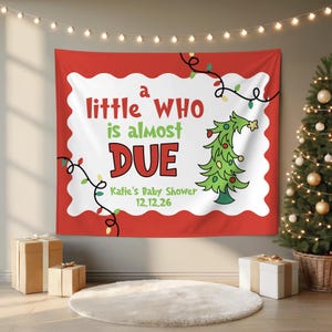 Christmas Baby Shower Backdrop, A Little Who Is Due Holiday Tapestry, Red & Green Candy Cane Baby Shower, Pink Holiday Shower For Baby Red