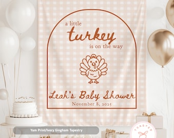 Little Turkey Is On The Way Tapestry, Personalized Fall Baby Shower Banner, Thanksgiving Baby Shower Decor, Custom Fall Shower Welcome Sign