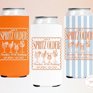 Custom Birthday Spritz Older Can Coolers, Spritzy 30th, 40th, 50th Birthday Personalized Aperol Spritz Can Holder, Custom Bday Party Favors