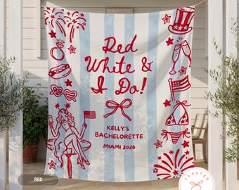 Red White and I Do Bachelorette Banner, Fourth of July Engagement Backdrop, All American Bride Tapestry, Patriotic Bridal Shower Decoration