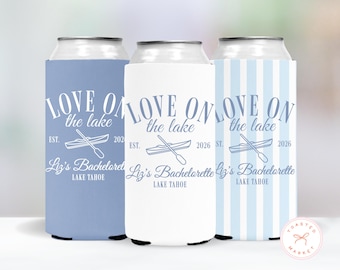 Love On The Lake Bachelorette Can Coolers, Personalized Lake Club Bachelorette Drink Sleeves, Nautical Bachelorette Party Favors