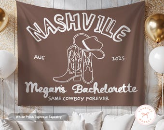 Custom Western Bachelorette Banner, Personalized Nashville Bach Tapestry, Cowgirls Same Cowboy Forever Bach Party Decor, Girls Trip Backdrop
