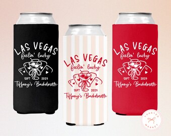 Custom Vegas Before Vows Bachelorette Can Coolers, Personalized Feeling Lucky Bach Favors, Vegas Wedding Can Holder, Casino Girls Trip Gift