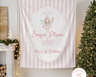 Little Sugar Plum is One Birthday Banner, Custom Christmas 1st Birthday Tapestry, Sugar Plum Fairy First Birthday Decor, Fairy Bday Backdrop
