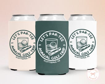 Custom Let's Par-Tee Golf Trip Can Cooler, Personalized Golfing Birthday Favors, ThirTee Bday Golf Drink Sleeve, Golf Bachelor Can Holder
