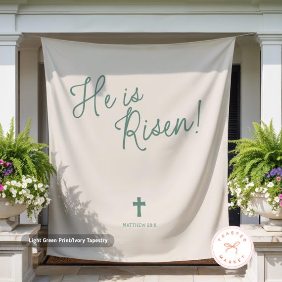 He is Risen Easter Banner, Christian Easter Wall Tapestry, Christian Easter Decor, Easter Church Event Backdrop, Easter Faith Based Sign