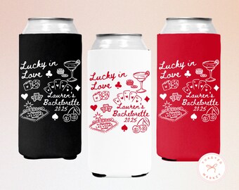 Custom Vegas Before Vows Bachelorette Can Coolers, Personalized Feeling Lucky Favors, Vegas Bach Wedding Can Holder, Casino Girls Trip Gift