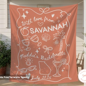 Custom Savannah Bachelorette Party Banner, Personalized Bach Party Wall Tapestry, Georgia Bachelorette Party Decor, Peach Bach Backdrop