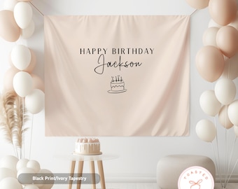 Custom Birthday Banner, Fabric Name Sign, Minimalist Kids Party Sign, Boho Birthday Backdrop, Personalized Bday Banner, Neutral Party Decor