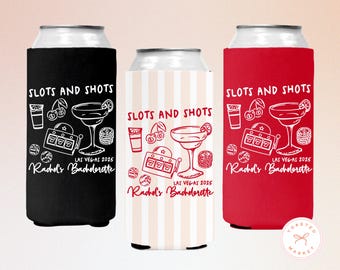 Custom Vegas Slots and Shots Bachelorette Can Coolers, Personalized Feeling Lucky Favors, Vegas Wedding Can Holder, Casino Girls Trip Gift