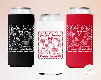 Custom Vegas Before Vows Bachelorette Can Coolers, Personalized Feeling Lucky Bach Favors, Vegas Wedding Can Holder, Casino Girls Trip Gift