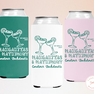 Margs and Matrimony Bachelorette Party Can Coolers, Custom Margarita Veil Matrimony Can Coozie, Personalized Final Fiesta Bach Party Favors