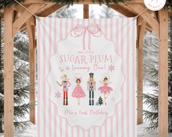 Little Sugar Plum is One Birthday Banner, Custom Christmas 1st Birthday Tapestry, Nutcracker First Birthday Decor, Fairy Bday Backdrop