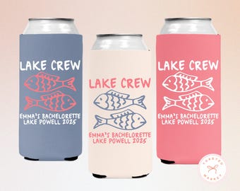 Lake Crew Bachelorette Can Cooler, Personalized Lake Family Vacation Drink Sleeve, Girls Lake Trip Party Favor, Lake Birthday Can Holder