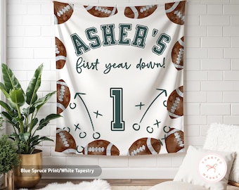 First Year Down Birthday Banner, First Down Birthday Wall Tapestry, 1st Birthday Football Theme Sign, Football Bday Party Decorations