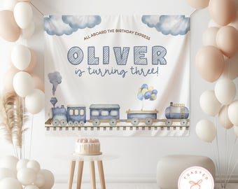 Train Birthday Banner, Chugga Chugga Two Two Backdrop, Choo Choo I'm 2 Bday Decor, All Aboard The Birthday Express Welcome Sign