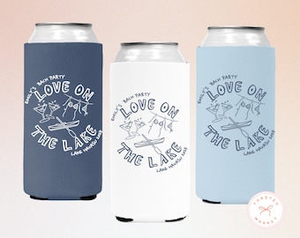 Love On The Lake Bachelorette Can Coolers, Personalized Lake Club Bachelorette Drink Sleeves, Nautical Bachelorette Party Favors