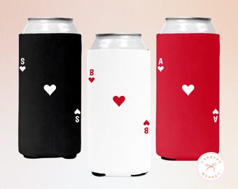 Custom Vegas Before Vows Bachelorette Can Coolers, Personalized Feeling Lucky Favors, Playing Cards Bach Can Holder, Casino Girls Trip Gift