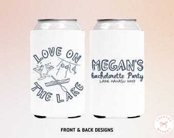 Love On The Lake Bachelorette Can Coolers, Personalized Lake Club Bachelorette Drink Sleeves, Nautical Bachelorette Party Favors