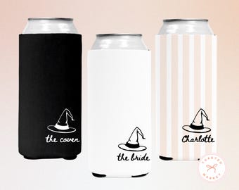 Custom Witch Bachelorette Party Can Cooler, Personalized Witchy Halloween Can Holder, Spooky Bridal Party Favor, The Coven Bride Girls Trip