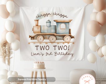 Chugga Chugga Two Two Birthday Banner, Choo Choo I'm Two Bday Party Backdrop, Train 2nd Birthday Decor, Chugga Chugga Two Two Welcome Sign