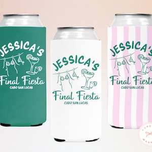Personalized Final Fiesta Bachelorette Party Can Coolers, Custom Margs and Matrimony Can Coozie, Margarita Veil Bach Party Favors Decor