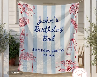 Crawfish Boil Birthday Banner, Annual Crawfish Boil Backdrop, Custom Crawfish Birthday Party Tapestry, Louisiana Birthday Decoration