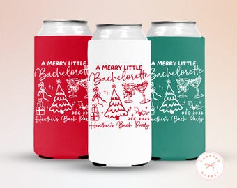 A Merry Little Bachelorette Can Cooler, Custom Christmas Bachelorette Drink Sleeve, Holiday Bridal Shower Favors, Winter Bachelorette Gift