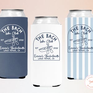 Personalized Lake Bachelorette Party Can Coolers, Custom Lake Crew Drink Sleeves, Coastal Bach Club Party Favor, Coastal Birthday Decor Gift