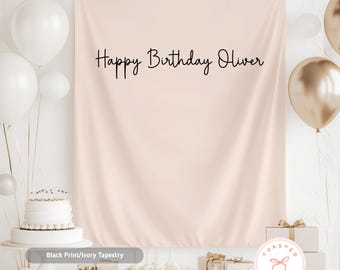 Custom Birthday Banner, Fabric Name Sign, Minimalist Kids Party Sign, Boho Birthday Backdrop, Personalized Bday Banner, Neutral Party Decor