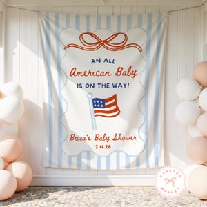 All American Baby Shower Banner, Fourth of July Baby Sprinkle Backdrop, Patriotic Baby Shower Tapestry, Red White and Due Baby Shower Decor