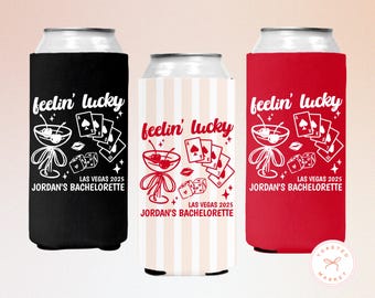 Custom Vegas Before Vows Bachelorette Can Coolers, Personalized Feeling Lucky Bach Favors, Vegas Wedding Can Holder, Casino Girls Trip Gift