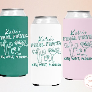 Personalized Final Fiesta Bachelorette Party Can Coolers, Custom Name Margs and Matrimony Can Coozie, Margarita Veil Bach Party Favors Decor